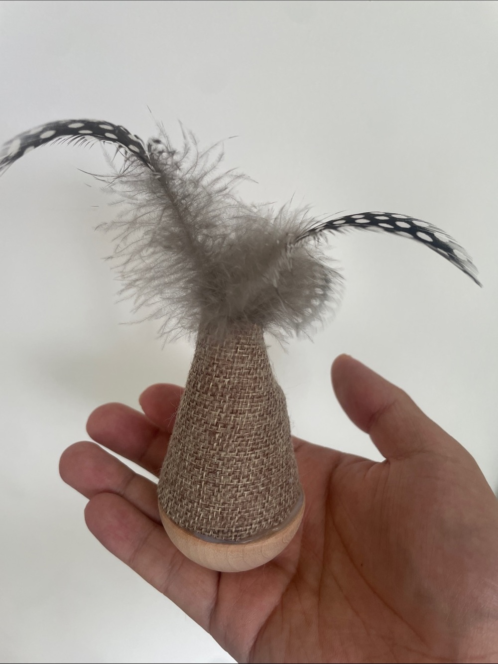 Neutral Burlap Feather Cat Toy